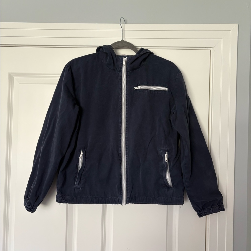 Brandy Melville Navy Hooded Jacket with Zipper Pockets